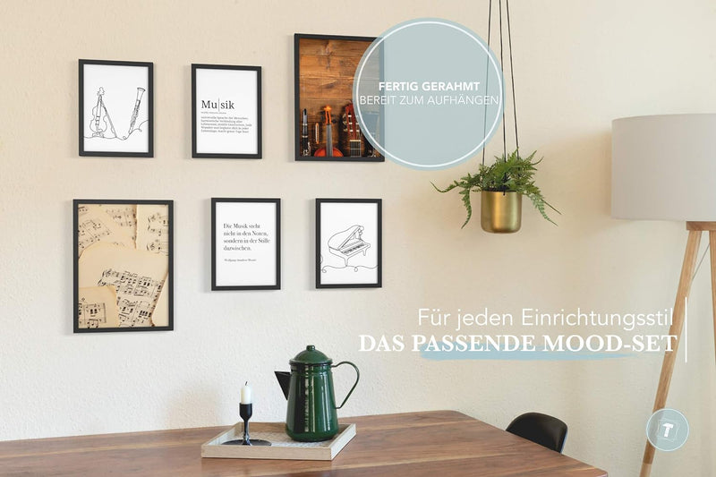 Papierschmiede® Mood Poster Set Musik, Fertiges Bilder Set mit Rahmen (Holz, schwarz), Wohnzimmer De