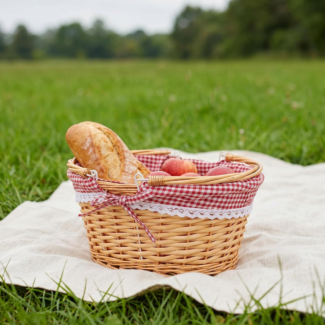 Weidenkorb mit Henkel, 36x28x17cm Oval Picknickkorb Geflochten | Weidenkörbchen mit Doppelfaltgriffe