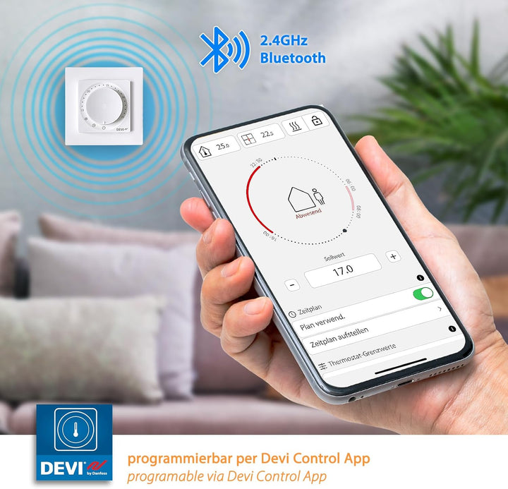 DEVIreg Room 140F1161 Bluetooth Thermostat Raumregler mit EXT. 15kOhm Sensor für elektrische Fussbod