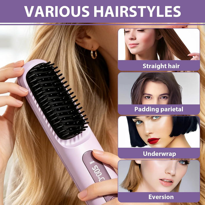 Stylingbürste für Kurze Haare, Glättbürste Kabellos mit Ionen-Technologie, Haarbürste Elektrisch geg