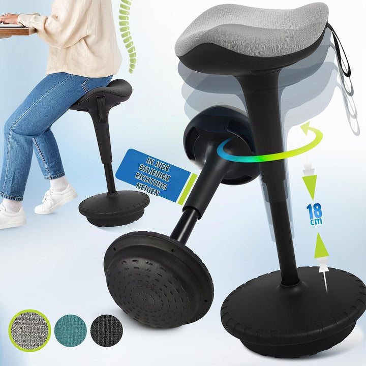 IWMH Ergonomischer Arbeitshocker, Hochverstellbare Stehhilfe, Atmungsaktiver Sitz-Steh-Hocker 360° D