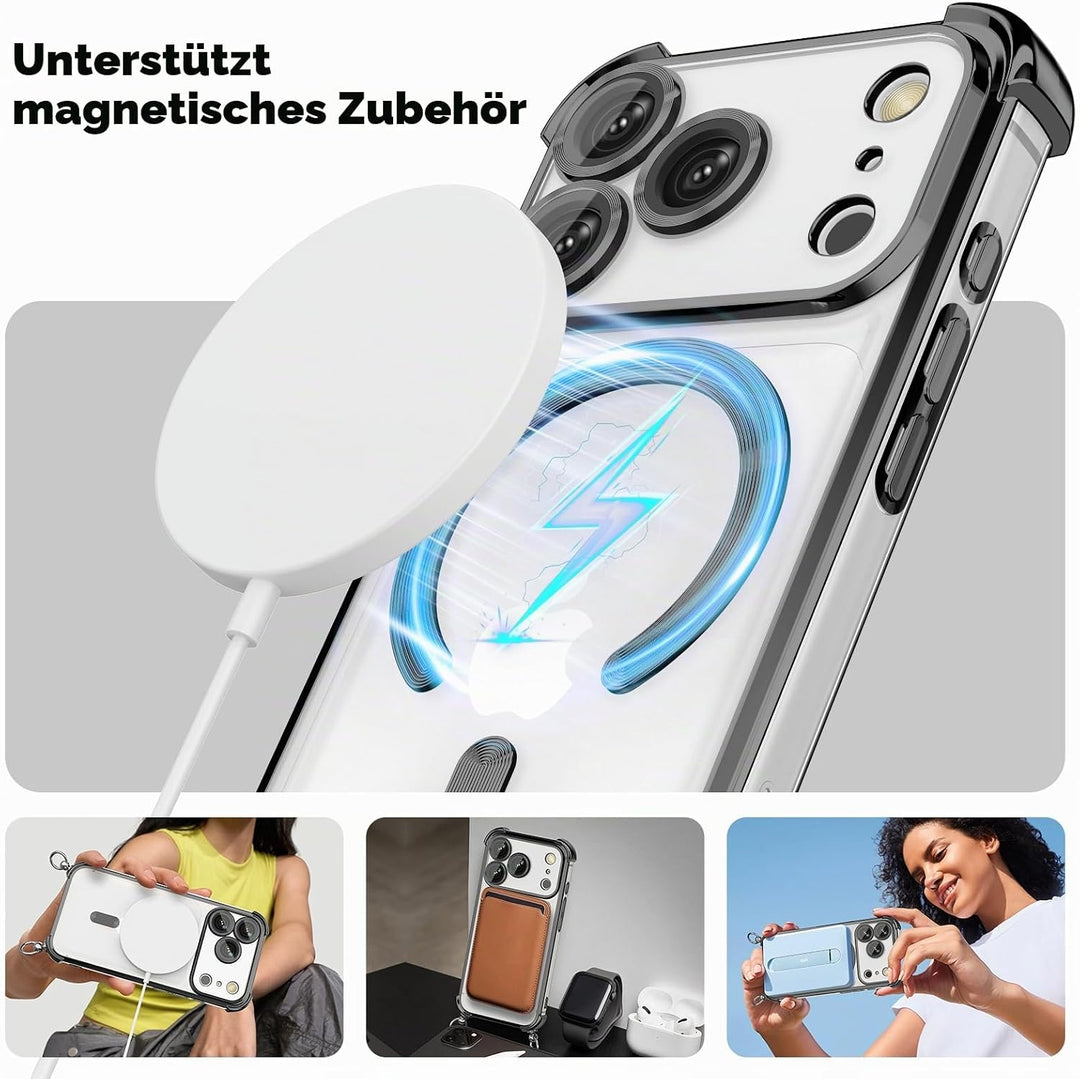 GOODVISH Handykette für iPhone 17 Pro Hülle mit Band Magnetisch, Schwarz | mit 2 Stück Schutzfolie,
