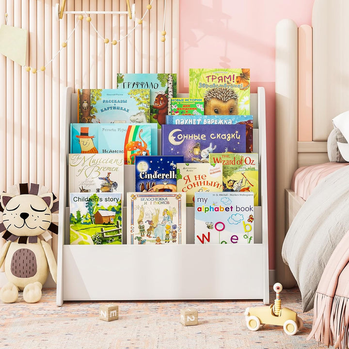 COSTWAY Kinderregal mit 4 Fächern, Bücherregal für Kinder, Zeitungsständer, Aufbewahrungsregal für K