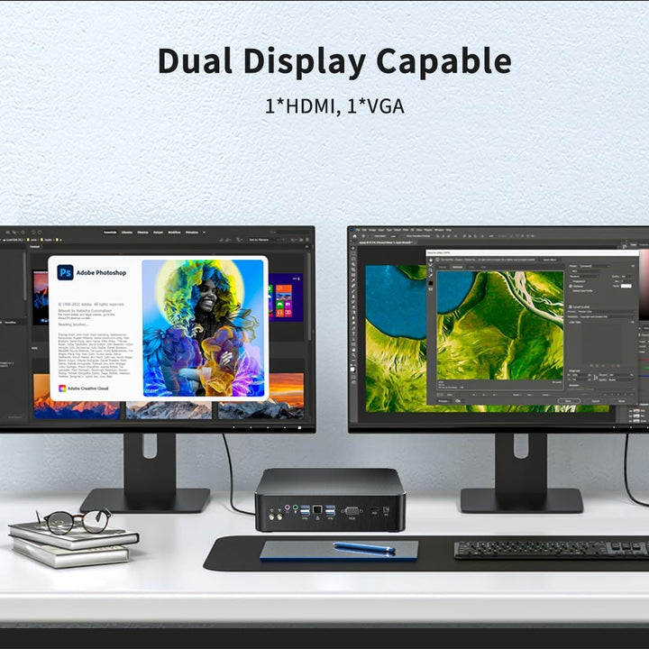 Mavsloly Mini PC mit Core i9-11900H, 32G RAM, 1T SSD Desktop Computer, 4K, 1x HDMI, 1x VGA Dual Disp
