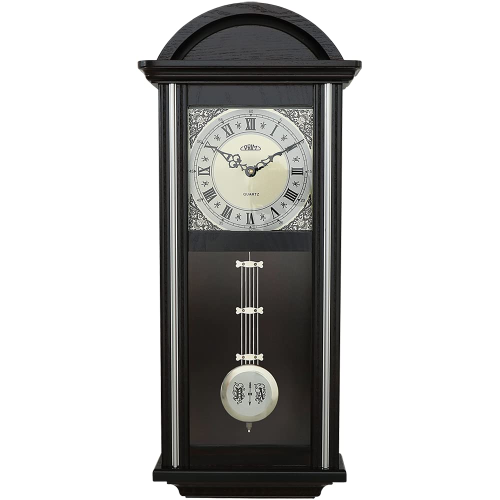 PRIM Wanduhr Pendulum III – B, Retro Design, 610 x 250 x 90 mm, Verziertes Zifferblatt, Pendel-Wandu