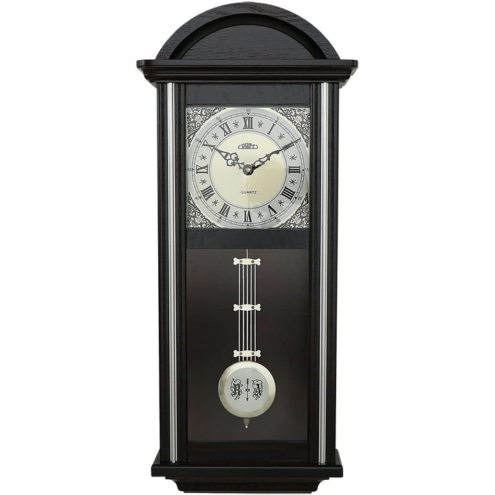 PRIM Wanduhr Pendulum III – B, Retro Design, 610 x 250 x 90 mm, Verziertes Zifferblatt, Pendel-Wandu