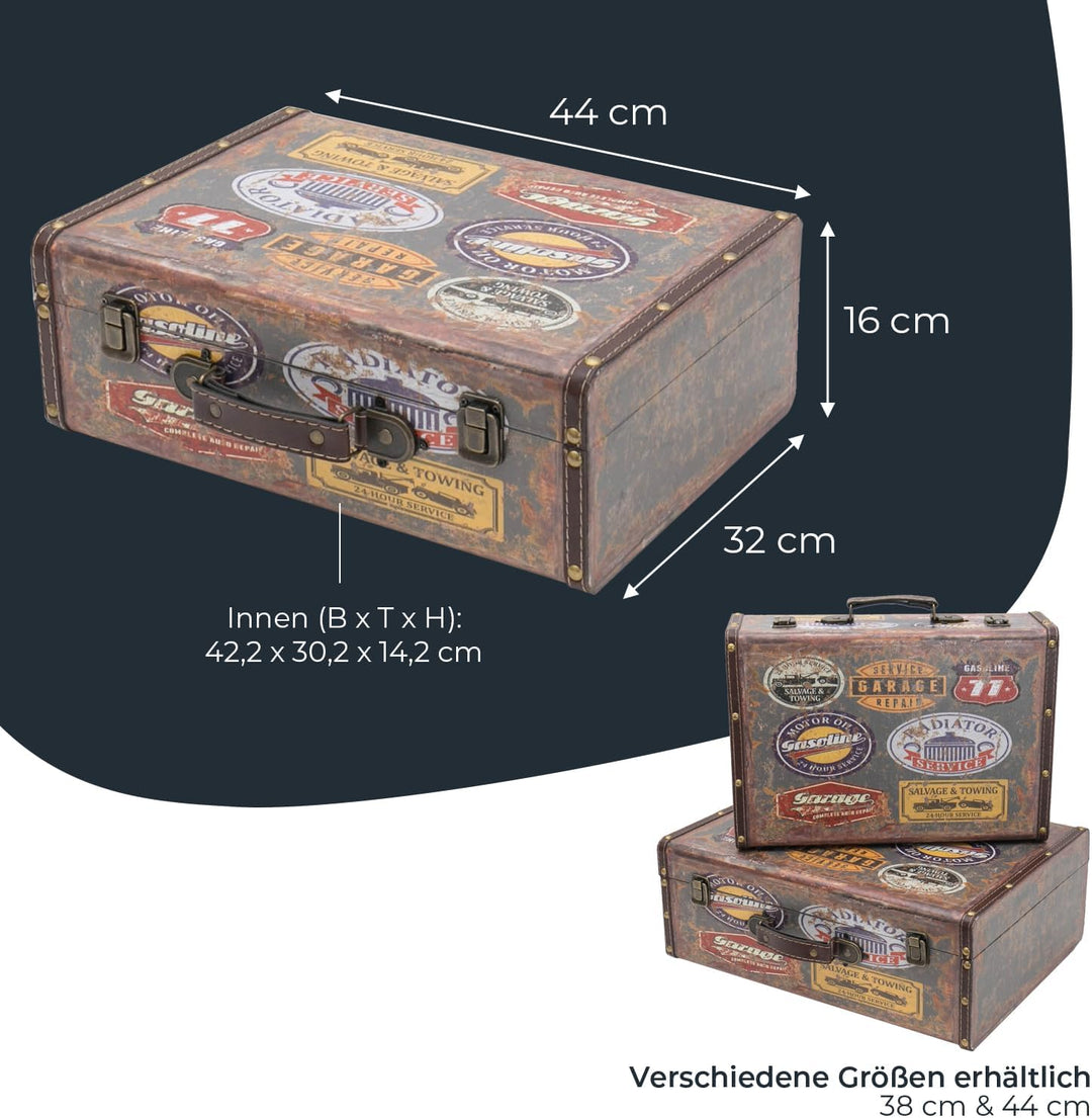 HMF VKO107 Vintage Koffer aus Holz | 44 x 32 x 16 cm | Gross | Deko Garage 44 cm Garage, 44 cm Garag