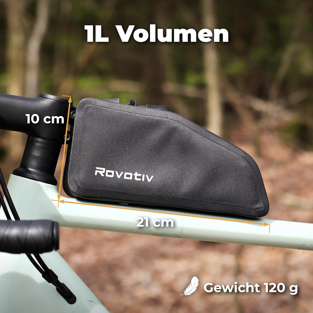 Rovativ® Bikepacking Oberrohrtasche schraubbar [1 Liter] 100% Wasserdicht - Bolt-on - Rahmentasche f