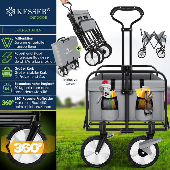 KESSER® Bollerwagen faltbar Handwagen Transportkarre max. 150kg Tragkraft &amp; 360° PVC-Reifen Gerätewa