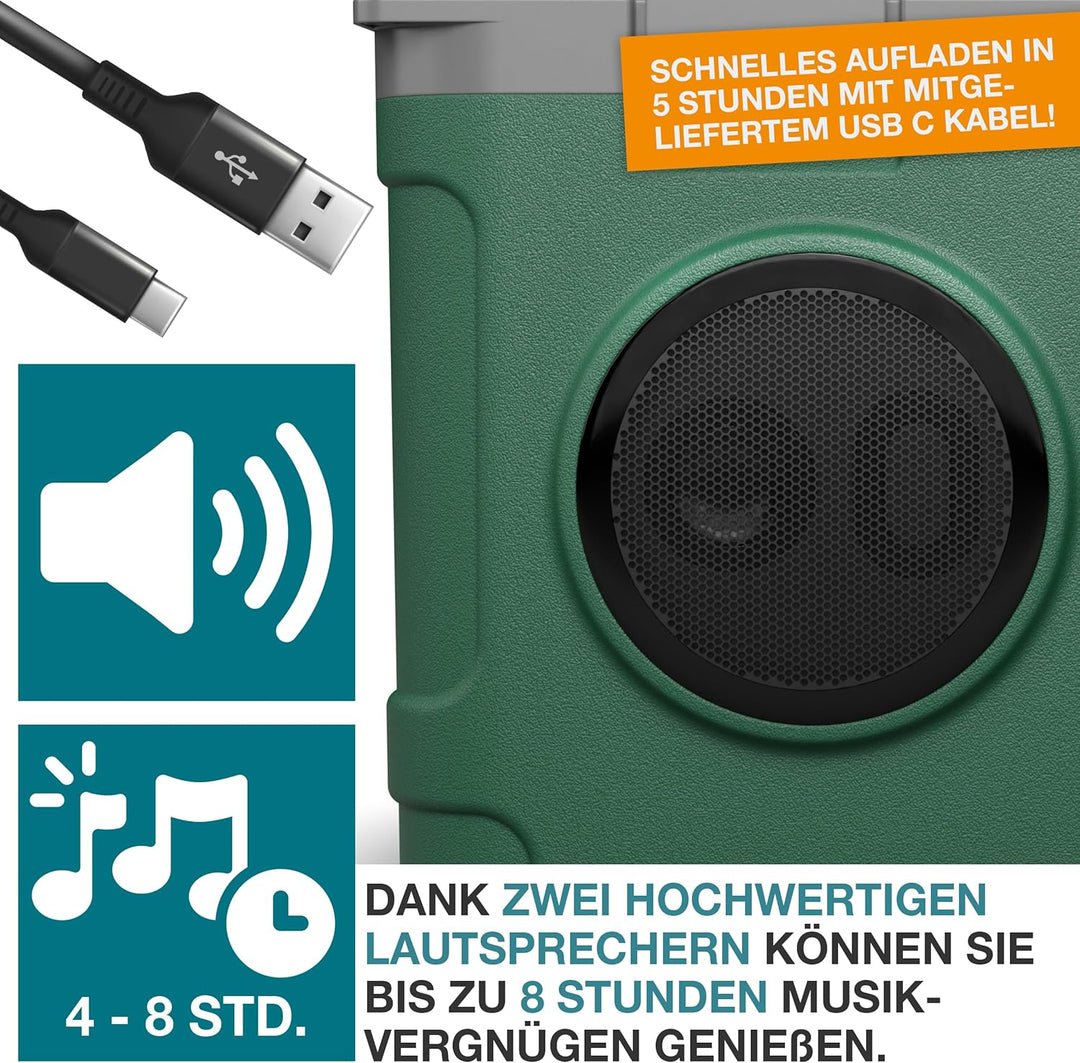 TOM 3in1 Musik Kühlbox 21l zum Kühlen, Warmhalten und Musik hören – mit Bluetooth Lautsprecher – Küh