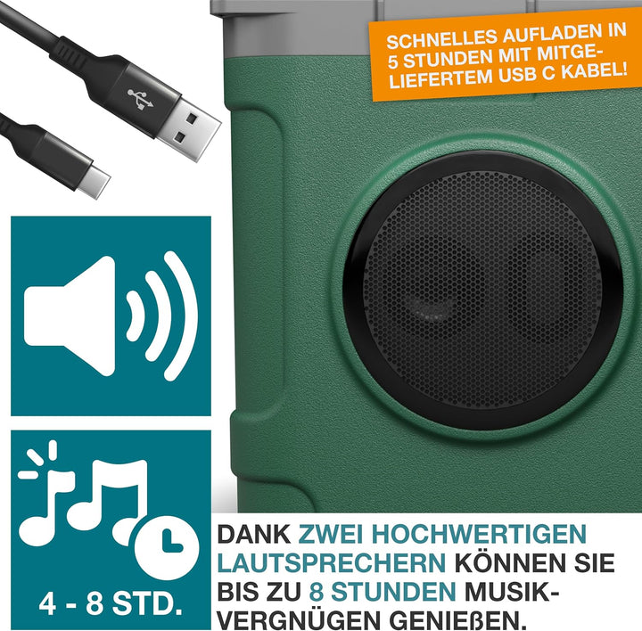 TOM 3in1 Musik Kühlbox 21l zum Kühlen, Warmhalten und Musik hören – mit Bluetooth Lautsprecher – Küh