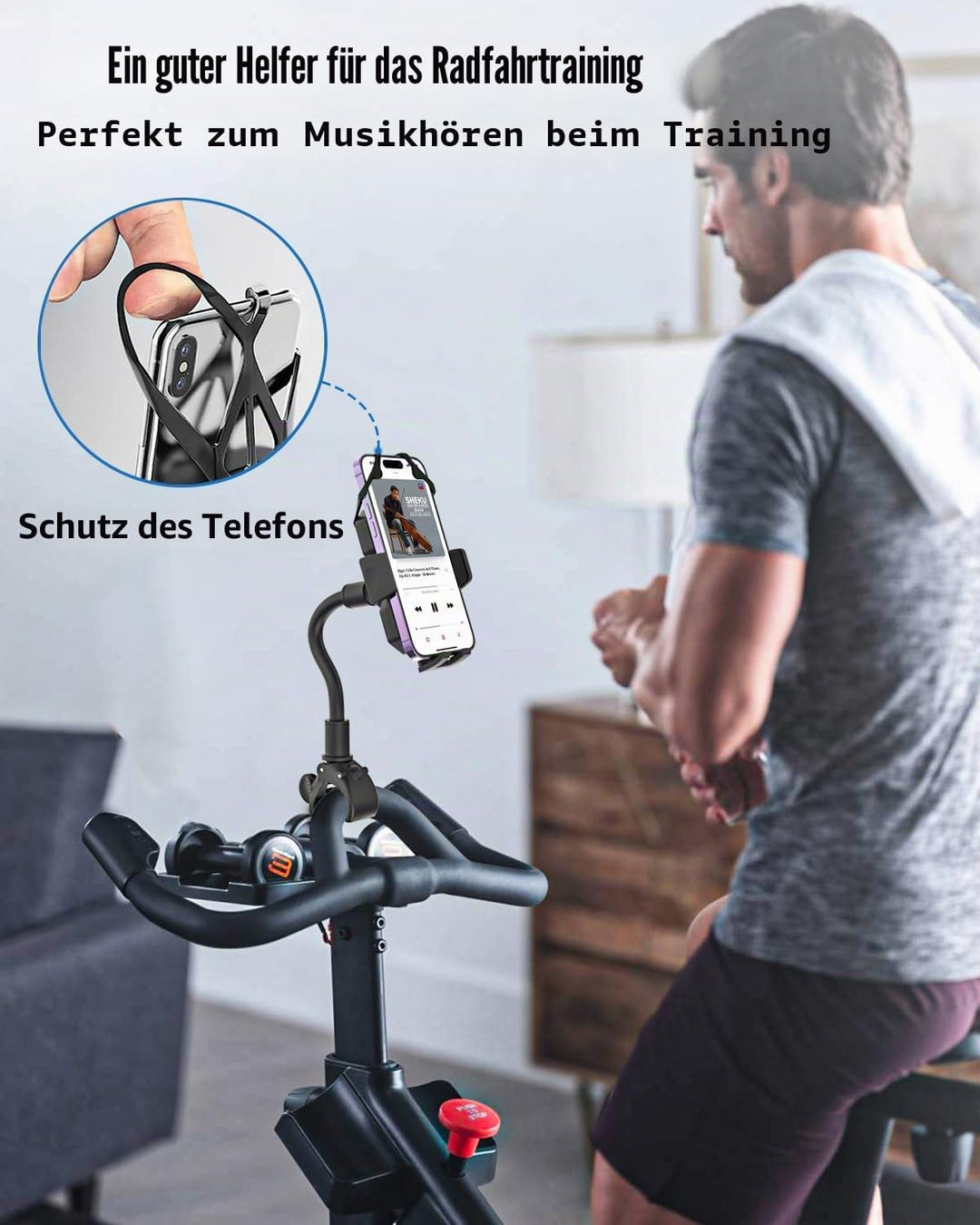 woleyi Hometrainer Handyhalterung, Schwanenhals Handy Lenkerhalterung für Laufband Heimtrainer Cross