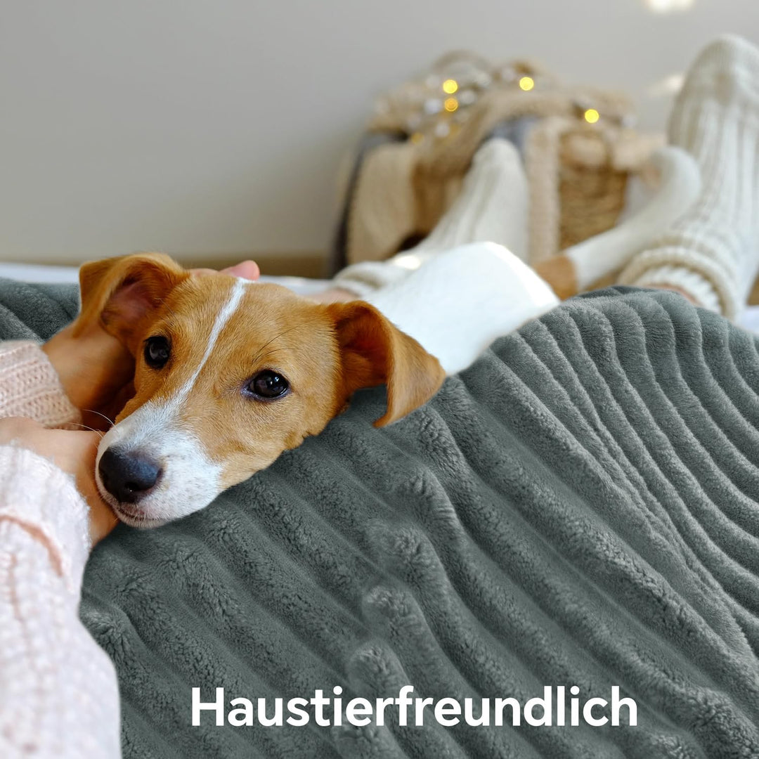 BEDELITE Kuscheldecke Flauschig Decke 150x200 - Dicke XL Sherpa Decken Grau für Couch, warme Cord Ku