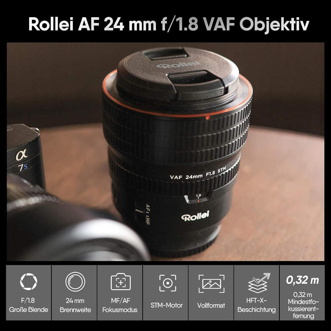 Rollei AF 24 mm F/1.8 Vollformat Objektiv für Sony FE mit STM-Autofokus | Vollmetall Gehäuse 477g Ko