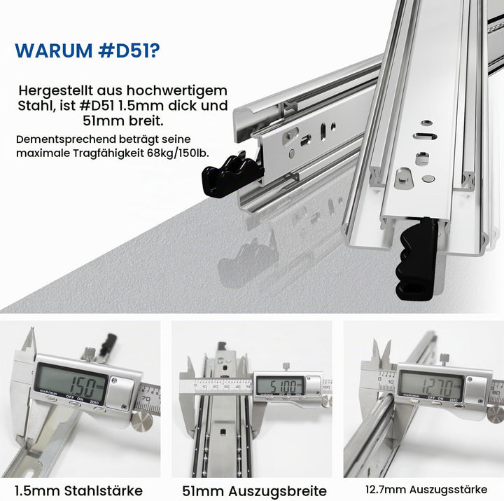 VADANIA Schubladenschienen mit Schloss 400mm, 68kg Tragfähigkeit Schwerlast Vollauszug-Kugellager Se