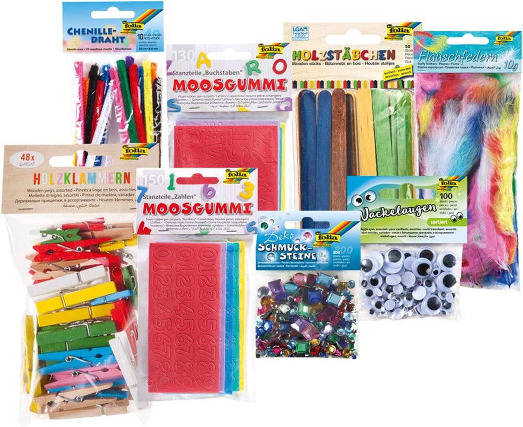 folia 50999 - Bastel-Bundle XXL, grosses Bastel-Set mit umfangreichem Bastel-Zubehör für Kinder, Kre