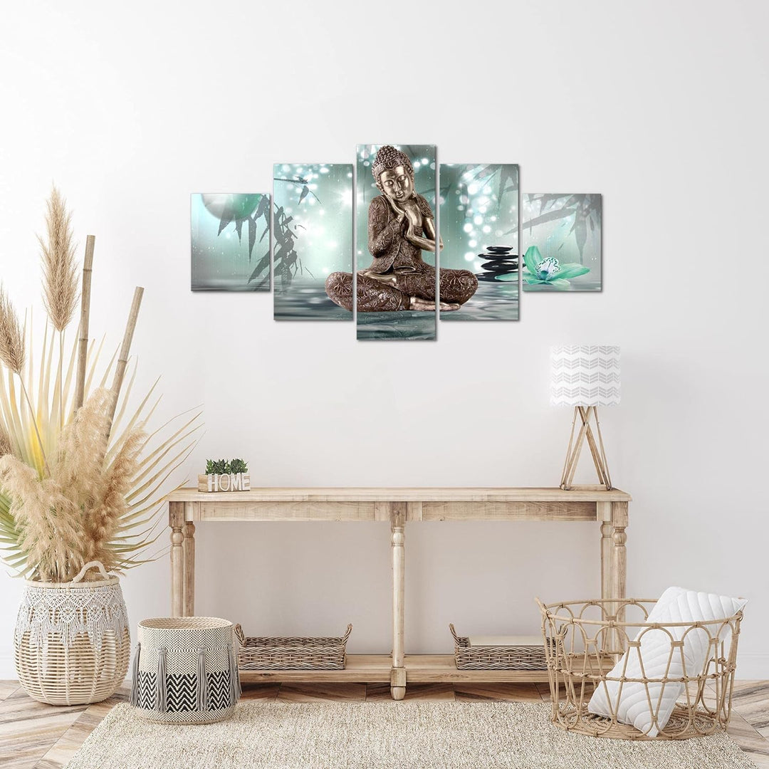 Runa Art Wandbilder Buddha Feng Shui 5 Teilig Bild auf Vlies Leinwand Deko Wohnzimmer Schlafzimmer R