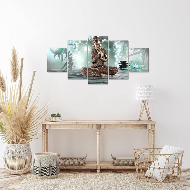 Runa Art Wandbilder Buddha Feng Shui 5 Teilig Bild auf Vlies Leinwand Deko Wohnzimmer Schlafzimmer R