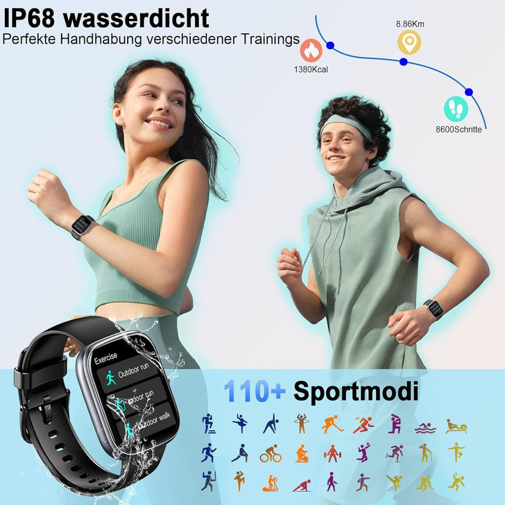 Motast Smartwatch Herren Damen,2026 1,91" HD Smart Watch Damen Bluetooth-5.4-Anrufe,110+ Sportmodi F