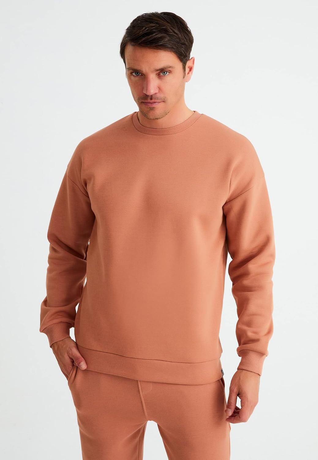 Leif Nelson oversize Pullover Baumwolle mit Rundhalskragen schwarzer Männer Pulli Sweatshirt Langarm
