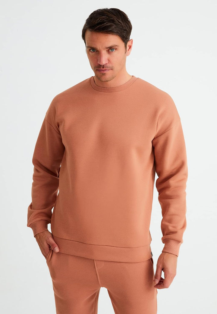 Leif Nelson Oversize Pullover Baumwolle mit Rundhalskragen schwarzer Männer Pulli Sweatshirt Langarm