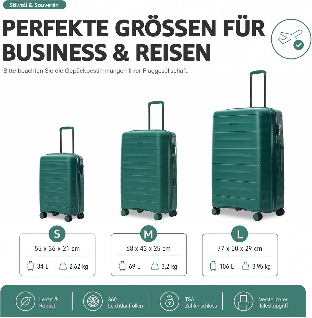 Mariner Koffer Set S+L - Recycelbare PP-Hartschale, vielseitig &amp; robust, leise Doppelrollen, charakt