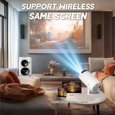 Qoosea Mini Beamer mit 2 Joystick 4K Bluetooth 5.2 Tragbarer Spiel Projektor 180° Drehbarer Android