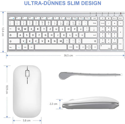 seenda Tastatur Maus Set Kabellos, Wiederaufladbare Aluminium Tastatur mit kompaktes Design, Ultradü