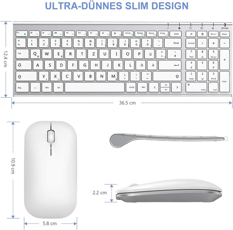 seenda Tastatur Maus Set Kabellos, Wiederaufladbare Aluminium Tastatur mit kompaktes Design, Ultradü