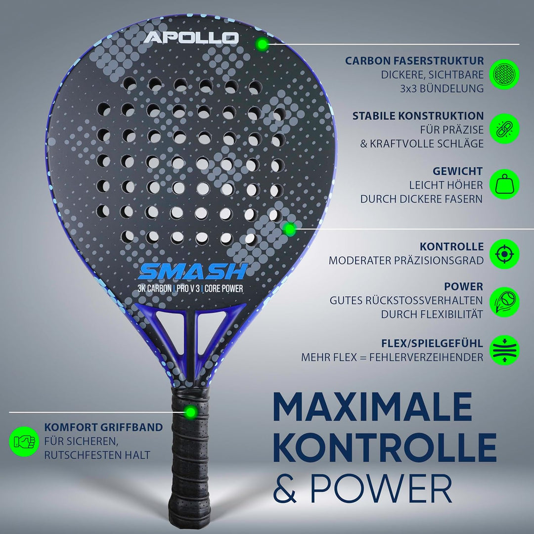 Apollo Padel Schläger - Padelschläger für Anfänger und Fortgeschrittene, Carbon-Schläger für Damen u