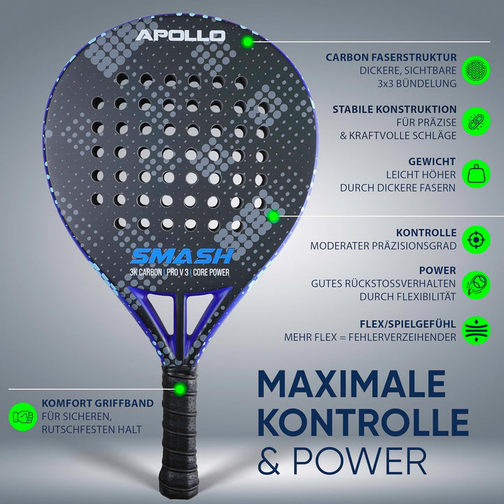 Apollo Padel Schläger - Padelschläger für Anfänger und Fortgeschrittene, Carbon-Schläger für Damen u
