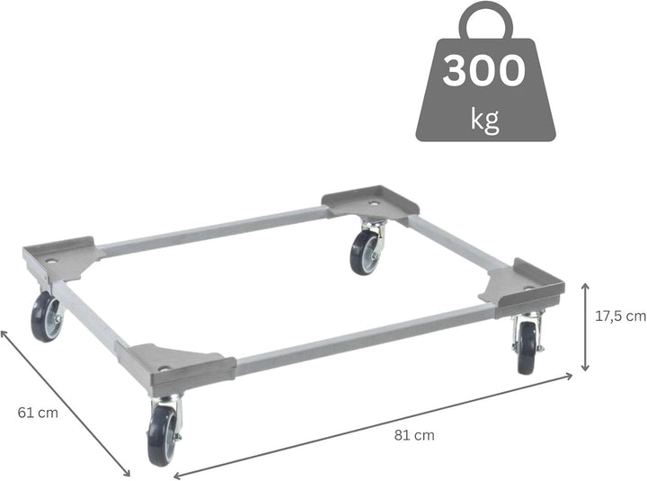PROREGAL Profi-Flex Transportroller für Euroboxen 80x60cm mit Kunststoffräder grau | 4 Lenkrollen |