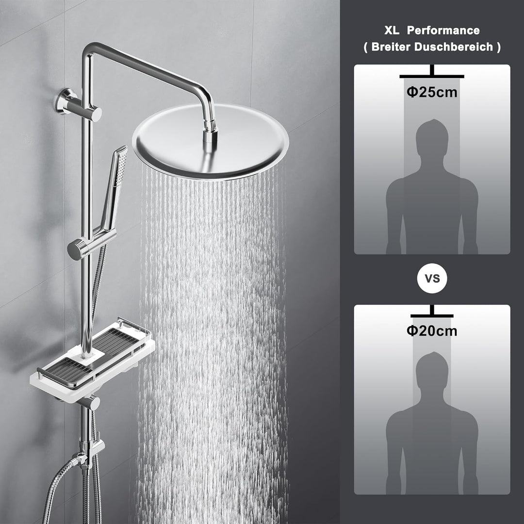 Görbach Regendusche Duschsystem Duschset mit Ablage Duschstangeset ohne Duscharmatur Chrom (D25) YT-