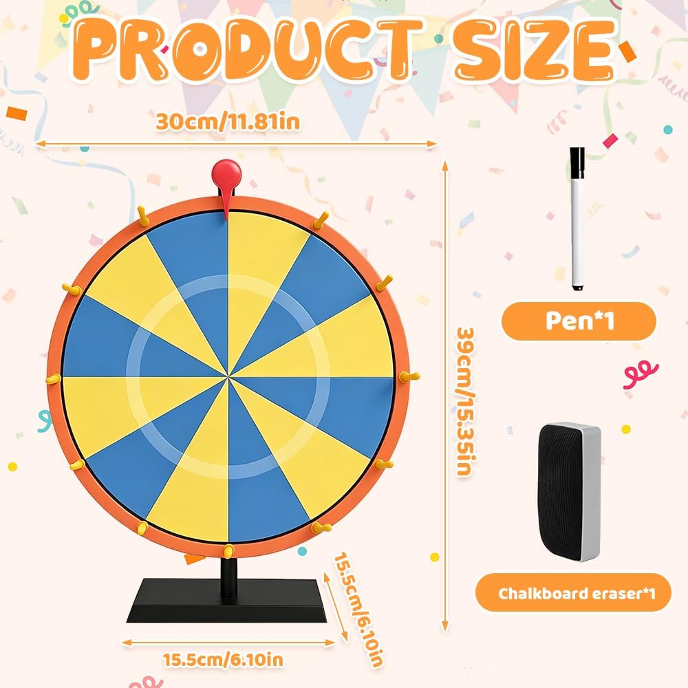 NAVESO 30 cm Glücksrad Zum Drehen, Glücksrad Spielzeug, 12 Slots,mit Bode und Löschbaren Stift, Glue