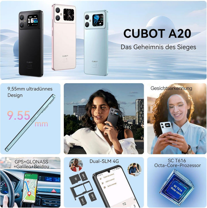 CUBOT A20 Handy Ohne Vertrag Android 14,6.75'' HD+ Octa-Core 90Hz Günstig Smartphone,12GB+128GB/1TB