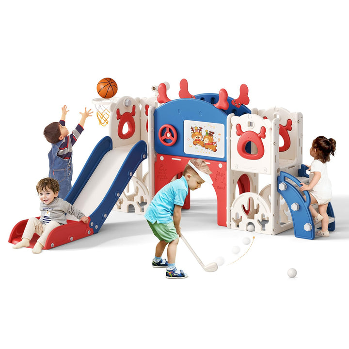Kinderrutsche,extralange Rutschbahn,freistehende Kleinkindrutsche mit Basketballkorb, Kleinkindklett