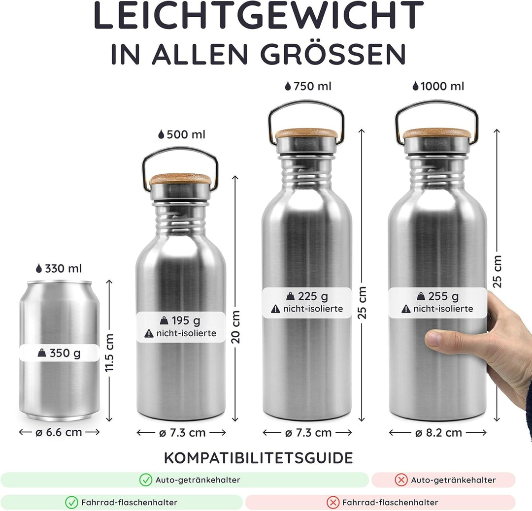 Bambaw Trinkflasche 500ml Edelstahl | Langlebige Wasserflasche 500 ml| Wiederverwendbare öko Wasserf