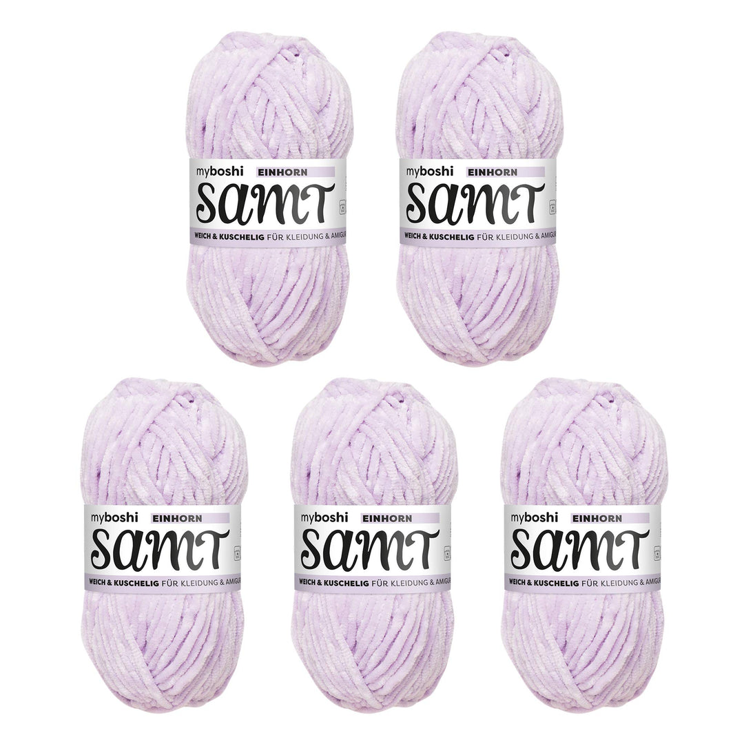 myboshi Samt, 100% Chenille-Garn, Flieder - Einhorn, 100g, 100m, 5 Knäuel, Wolle zum Häkeln und Stri