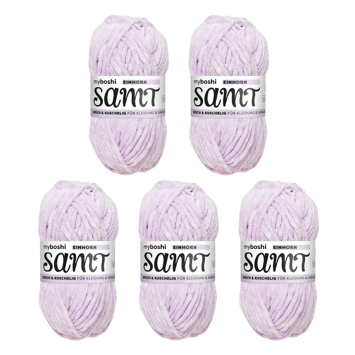 myboshi Samt, 100% Chenille-Garn, Flieder - Einhorn, 100g, 100m, 5 Knäuel, Wolle zum Häkeln und Stri