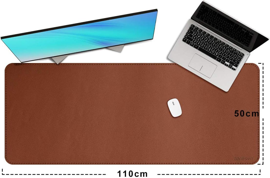 ZORESYN PU Leder Schreibtischunterlage XXL 110x50cm - rutschfeste Büro-Matte mit Rollband Premium Ti