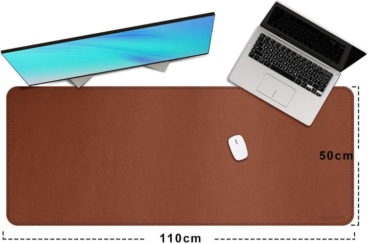 ZORESYN PU Leder Schreibtischunterlage XXL 110x50cm - rutschfeste Büro-Matte mit Rollband Premium Ti