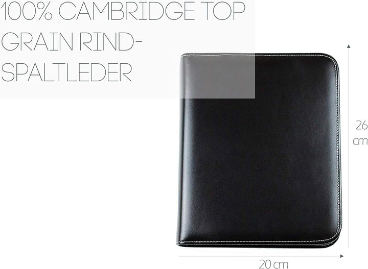 DELMON VARONE - Personalisierbare Ringbuch Schreibmappe DIN A5 aus Cambridge Top Grain Leder schwarz