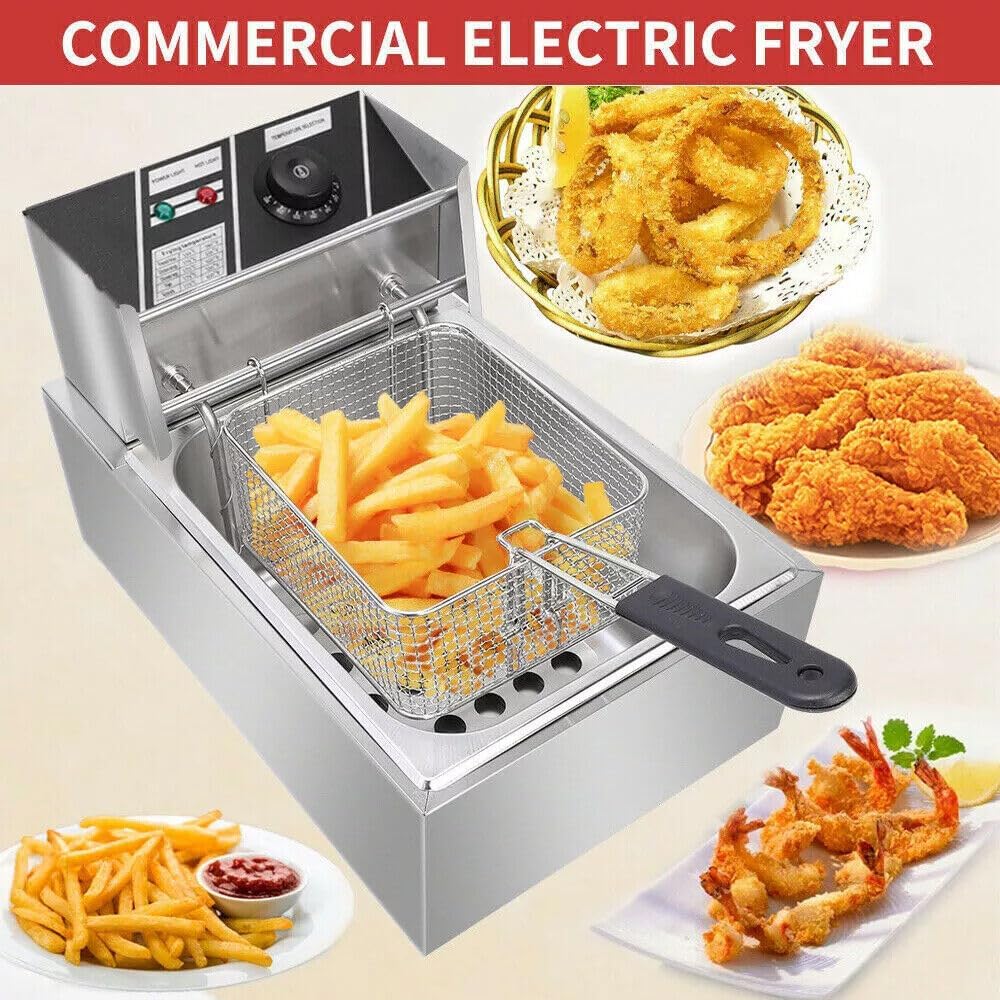 Elektrische Friteuse mit Fett 2500W 6 L Kommerzielle Fritteusen Edelstahl Kaltzonen Fritöse, Profi G