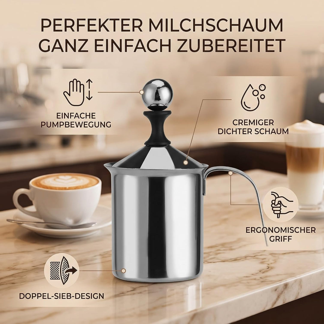 Milchaufschäumer Manuell, Milchschäumer Hand Double Mesh Milchschaum Edelstahl Milk Frother Milchsch
