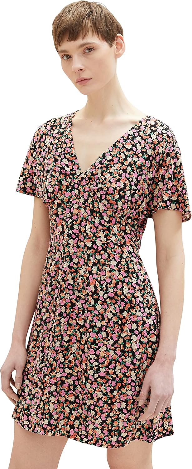 TOM TAILOR Denim Damen Sommerkleid mit Blumen XL 31952 - Black Flower Print, XL 31952 - Black Flower
