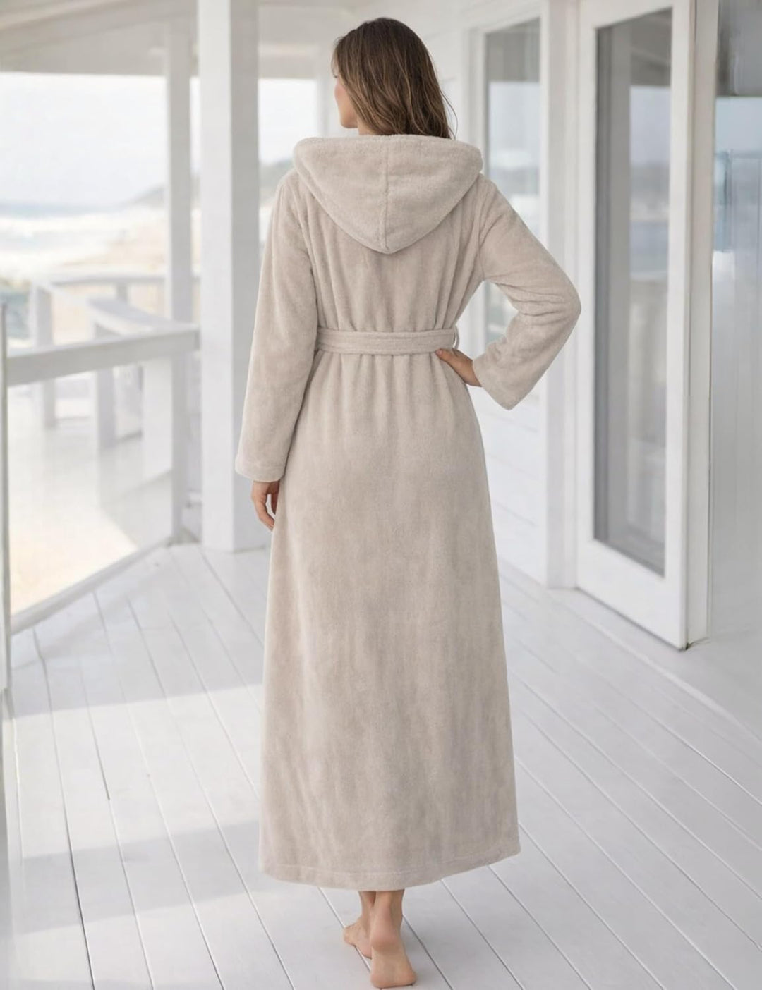 Morgenstern Bademantel Damen Extra Lang Kapuze Frottee Velours Luxus Morgenmantel S Tall Beige, S Ta