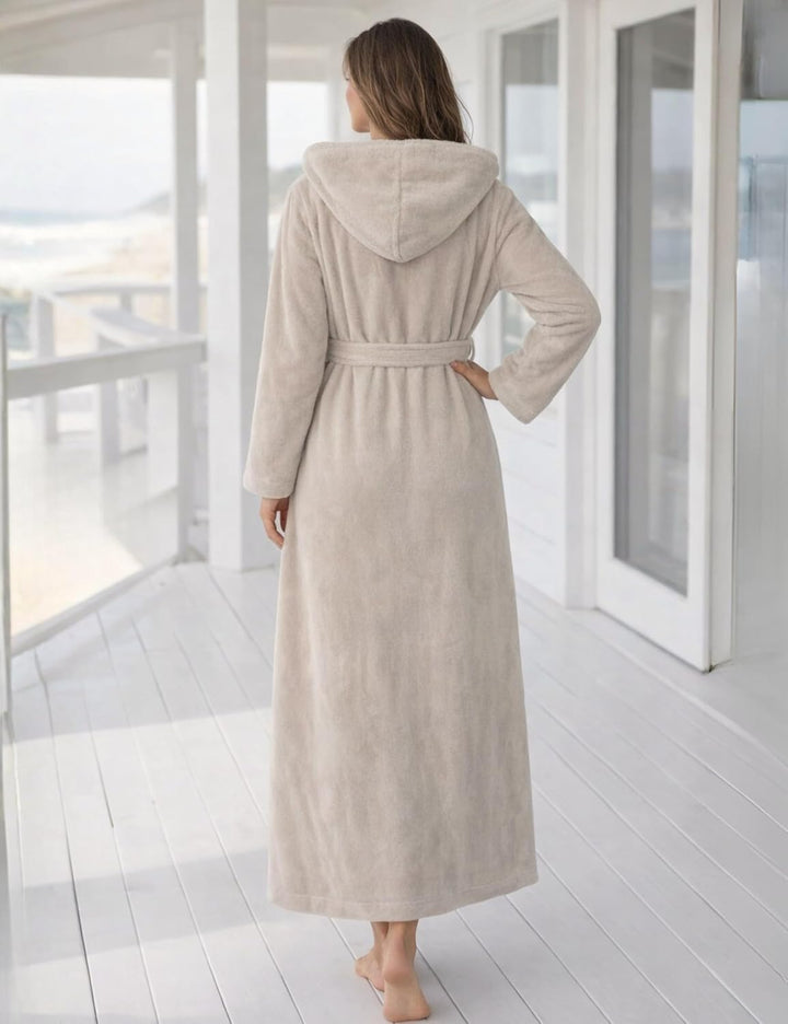 Morgenstern Bademantel Damen Extra Lang Kapuze Frottee Velours Luxus Morgenmantel S Tall Beige, S Ta