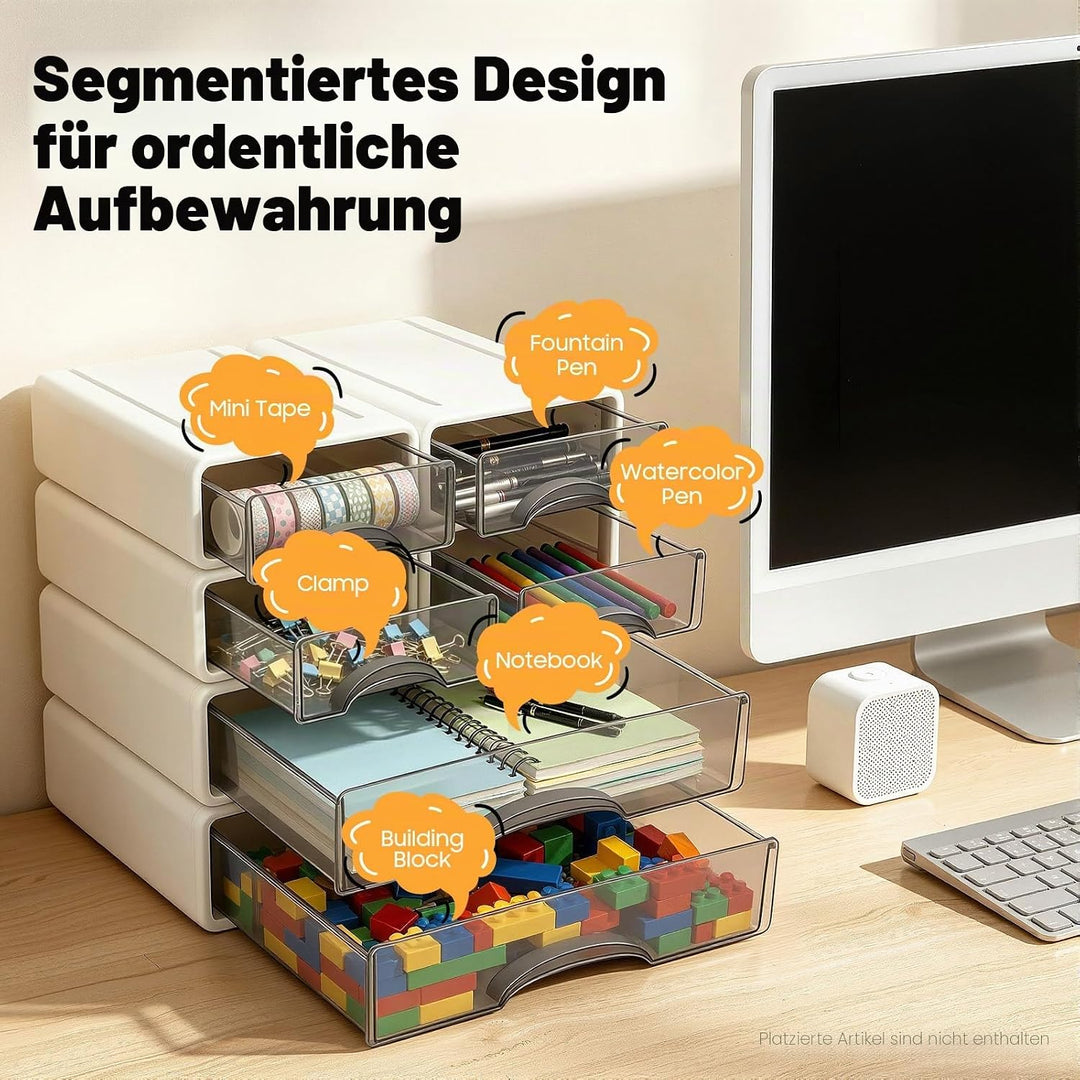6 Stück Schreibtisch Organizer Schubladen, Stapelbare Aufbewahrungsbox mit Schubladen, Büro Schublad