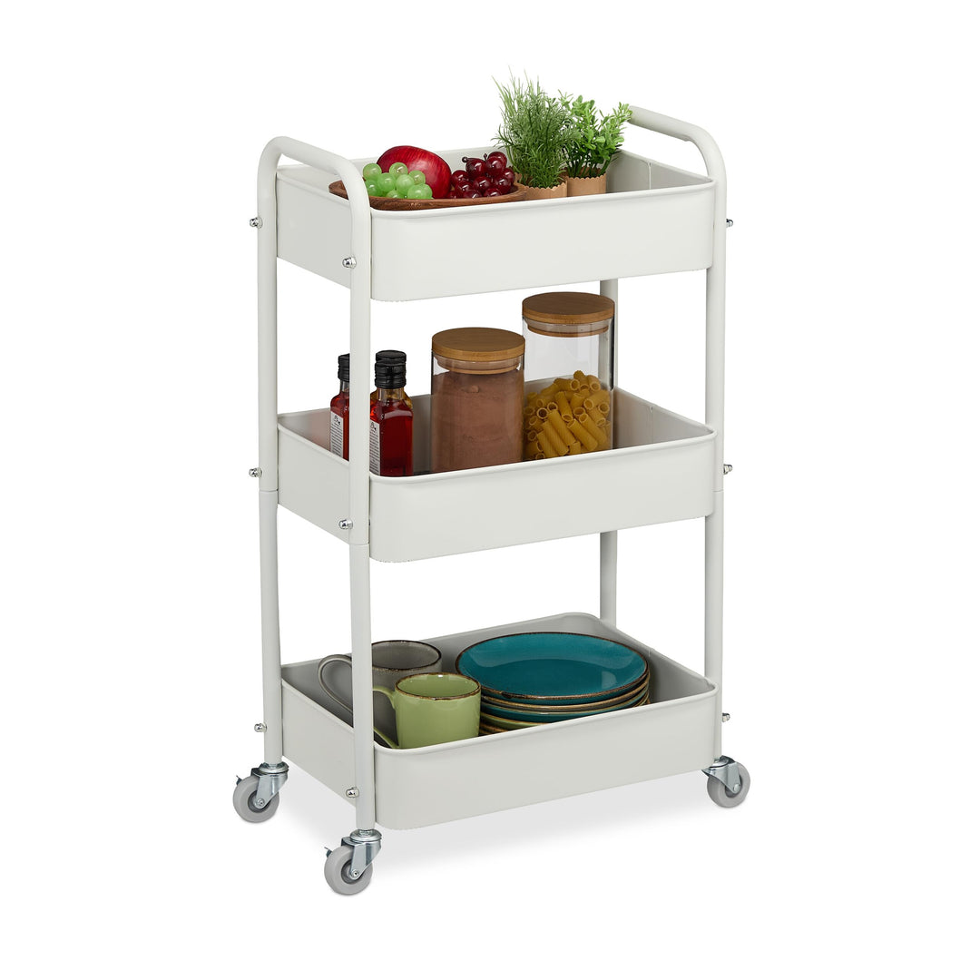 Relaxdays Rollwagen, 3 Etagen, Servierwagen, Küchenwagen Bad & Büro, Rollregal, 71,5x43,5x29,5 cm, B