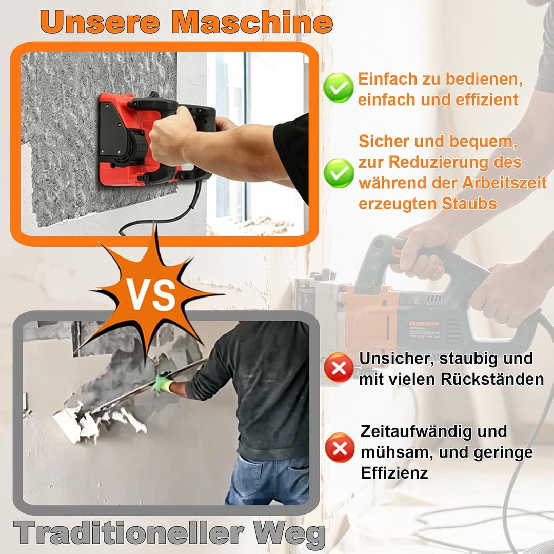 Betonfräse 1600W Mauerfräse Walzenfräse, 1000-4000 U/min Elektrischer Wandhobel Betonschleifer, 1-4m
